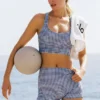 3" Airlift Gingham High-Waist Sleek Short – Navy Gingham