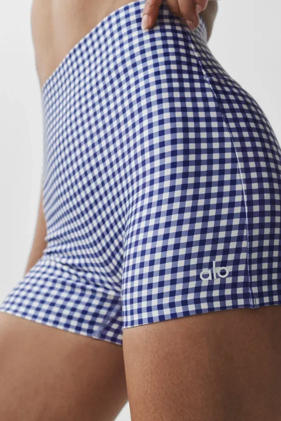 3" Airlift Gingham High-Waist Sleek Short – Navy Gingham