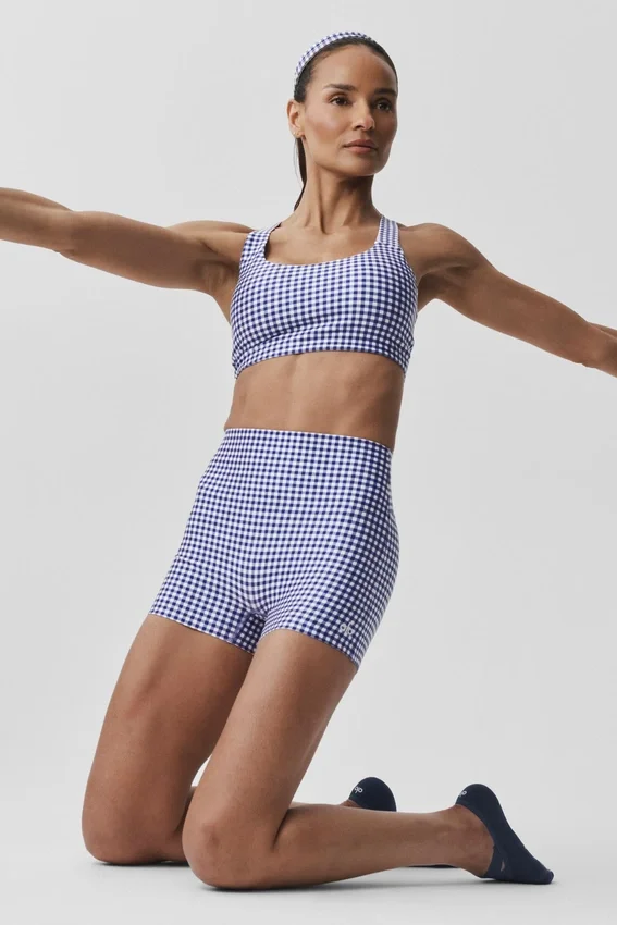 3" Airlift Gingham High-Waist Sleek Short – Navy Gingham