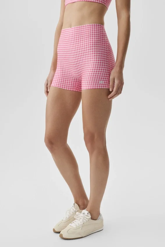 3" High-Waist Airlift Gingham eleganta shorts – Paradise Pink Gingham