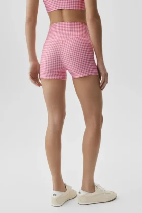 3″ High-Waist Airlift Gingham eleganta shorts – Paradise Pink Gingham
