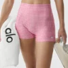 3" High-Waist Airlift Gingham eleganta shorts – Paradise Pink Gingham