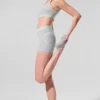 4” Alosoft High-Waist Heart Throb Short – Athletic Heather Grey/White