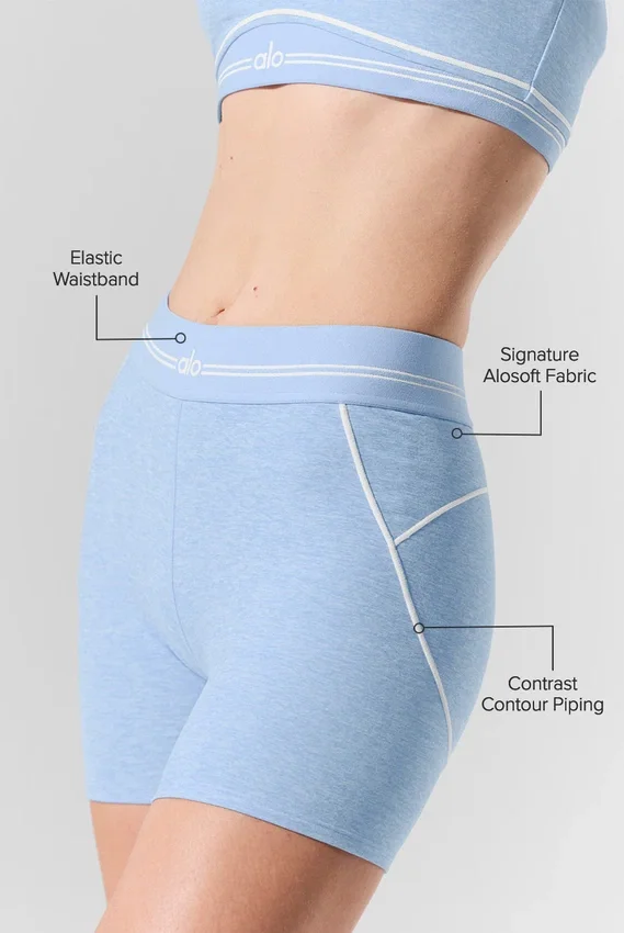 4” High-Waist Alosoft Heart Throb-shorts – Seashell Blue Heather/White