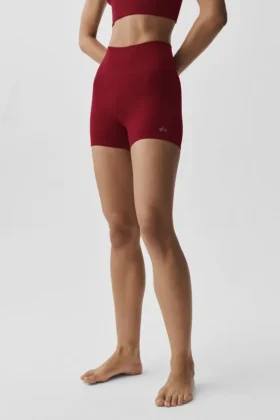 4" sömlösa modal-Shorts med ribbad struktur och High-Waist-modell – Summer Romance Red