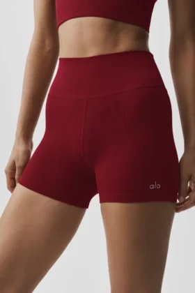 4″ sömlösa modal-Shorts med ribbad struktur och High-Waist-modell – Summer Romance Red