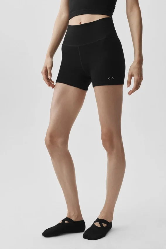4" sömlösa ribbade High-Waist-shorts i modal – svarta