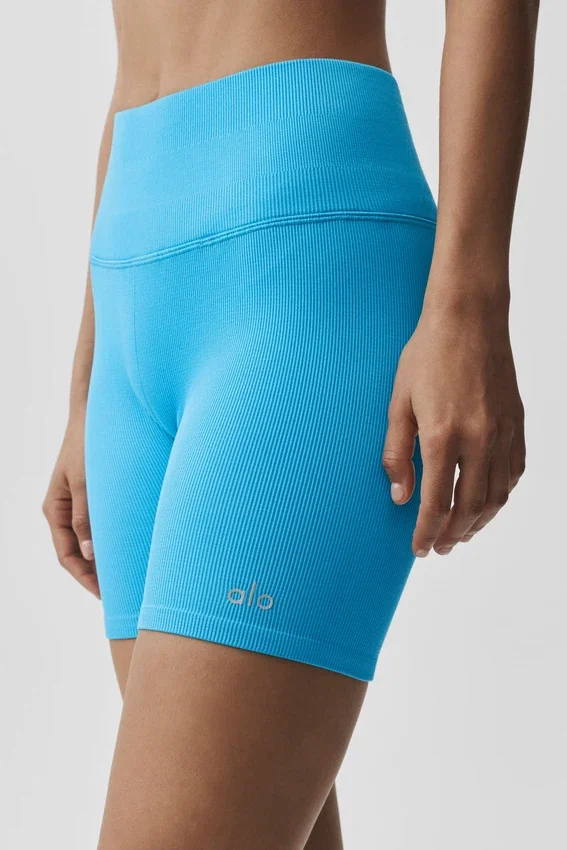 5" sömlösa ribbade Favorite-shorts – azurblå