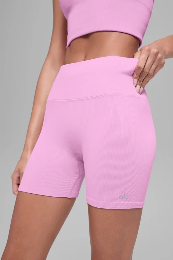 5" sömlösa ribbade Favorite-shorts – Candy Heart Pink