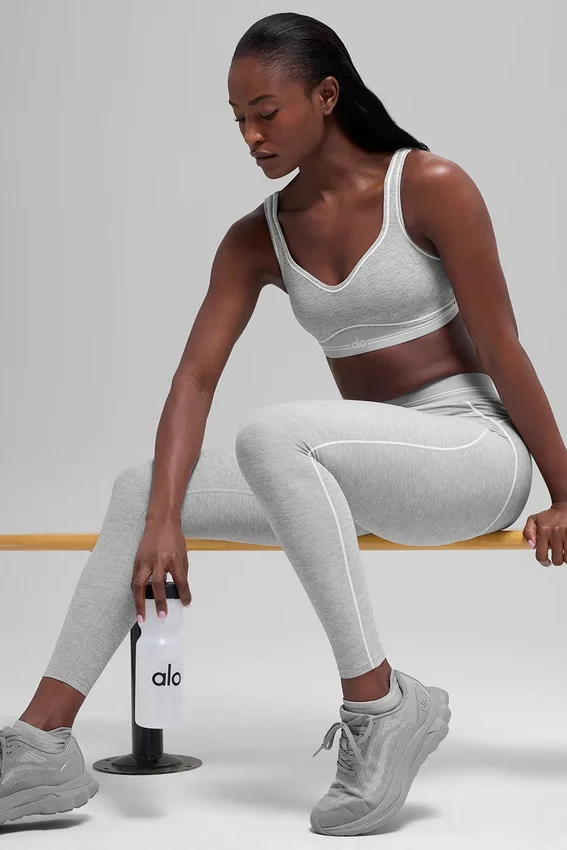 7/8 High-Waist Alosoft Heart Throb Legging – Athletic Heather Grey/Whi