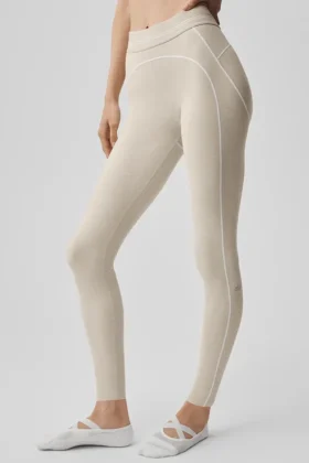 7/8 High-Waist Alosoft Heart Throb Leggings – Oatmeal Heather/White