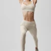 7/8 High-Waist Alosoft Heart Throb Leggings – Oatmeal Heather/White