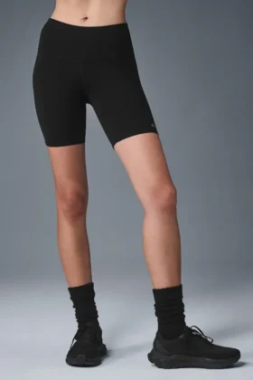 7" High-Waist cykelshorts – svarta