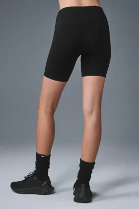7″ High-Waist cykelshorts – svarta