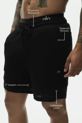 7″ Linen Jersey Coastal Shorts – Black