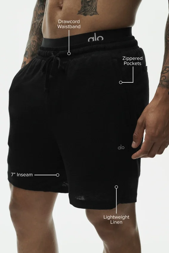 7" Linen Jersey Coastal Shorts - Black