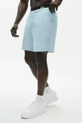 7" linnejersey-shorts i kuststil – Seaside Blue