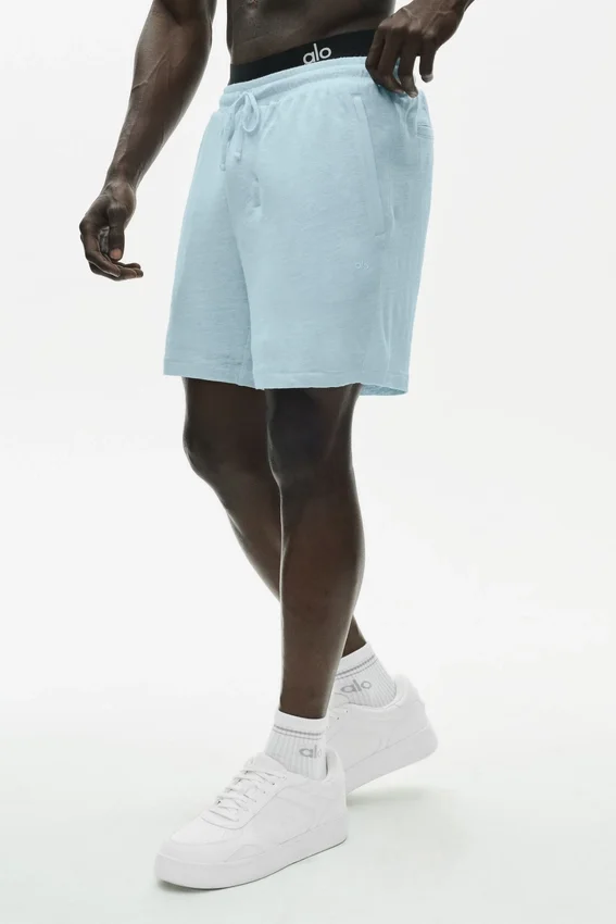 7" linnejersey-shorts i kuststil – Seaside Blue