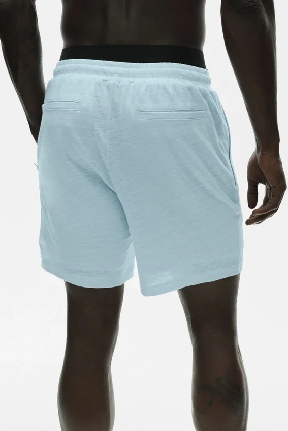 7" linnejersey-shorts i kuststil – Seaside Blue