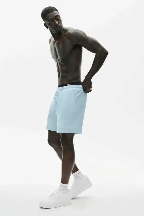 7" linnejersey-shorts i kuststil – Seaside Blue