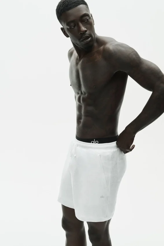 7" linnejersey-shorts i kuststil – White