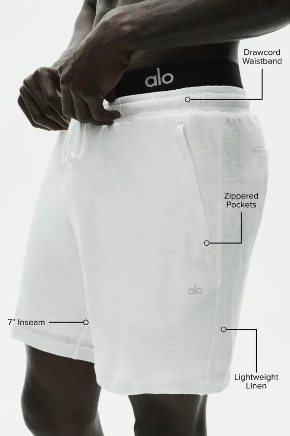 7" linnejersey-shorts i kuststil – White