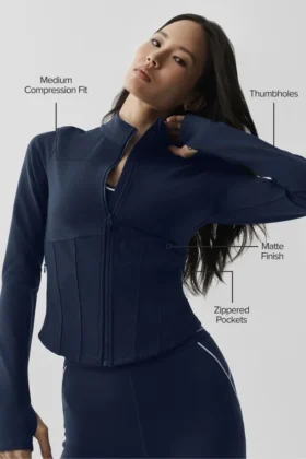 Airbrush Corset-jacka med hel dragkedja – marinblå
