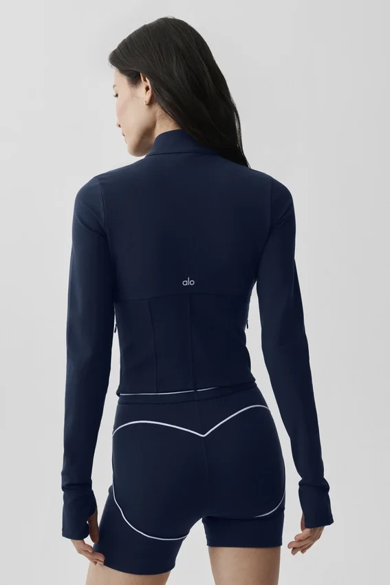 Airbrush Corset-jacka med hel dragkedja – marinblå