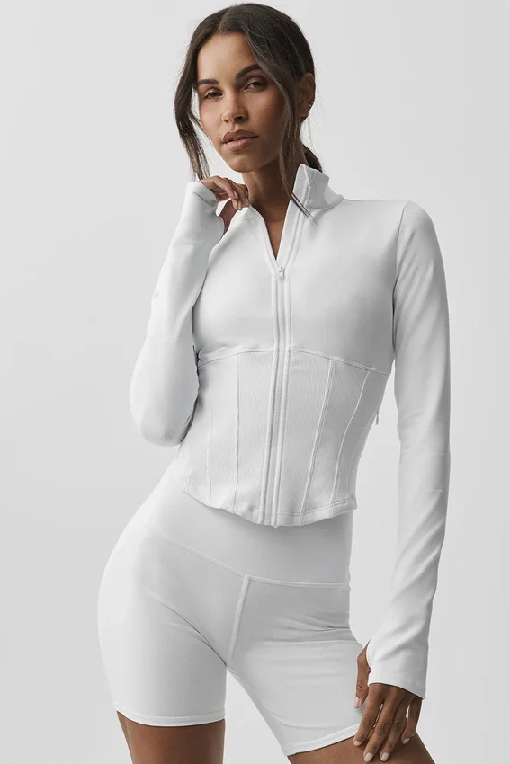 Airbrush Corset-jacka med hel dragkedja – Vit