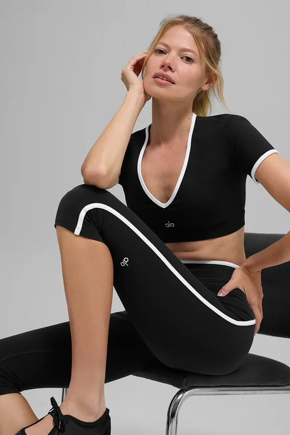 Airbrush High-Waist Race Pace-capribyxor – svart/vit