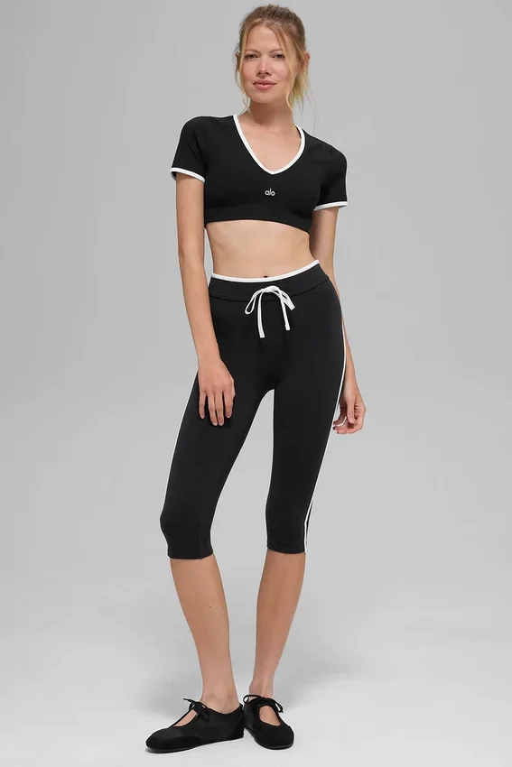 Airbrush High-Waist Race Pace-capribyxor – svart/vit
