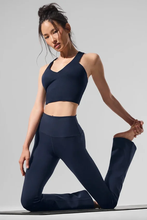 Airbrush Legging med hög midja och bootcut-ben – marinblå