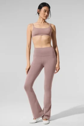 Airbrush-leggings med hög midja och bootcut-passform – Taupe