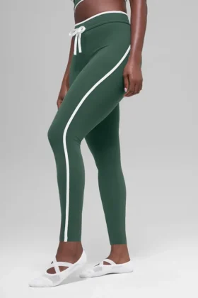 Airbrush Race Pace 7/8-Leggings med hög midja – klövergrön/vit