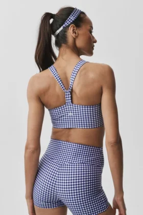 Airlift Gingham Sleek BH-linne – Marinblå rutig