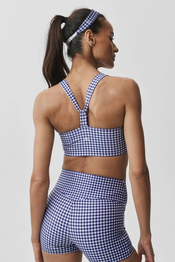 Airlift Gingham Sleek BH-linne – Marinblå rutig