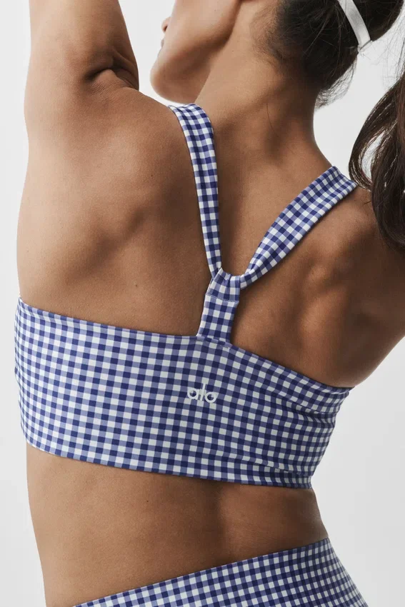 Airlift Gingham Sleek BH-linne – Marinblå rutig