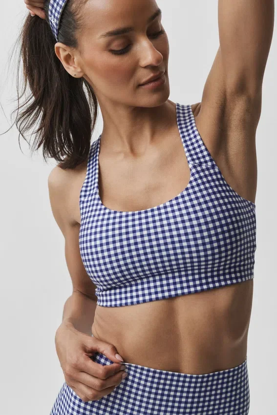 Airlift Gingham Sleek BH-linne – Marinblå rutig