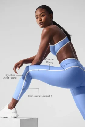 Airlift High-Waist 7/8-leggings – kristallklart blått/vitt
