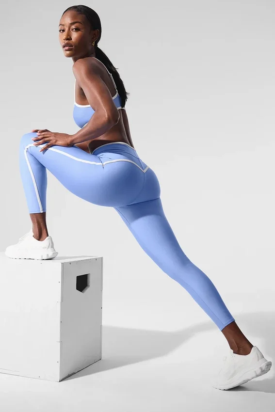 Airlift High-Waist 7/8-leggings – kristallklart blått/vitt