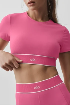 Alo Softsculpt Amp It up kortärmad BH – Paradise Pink