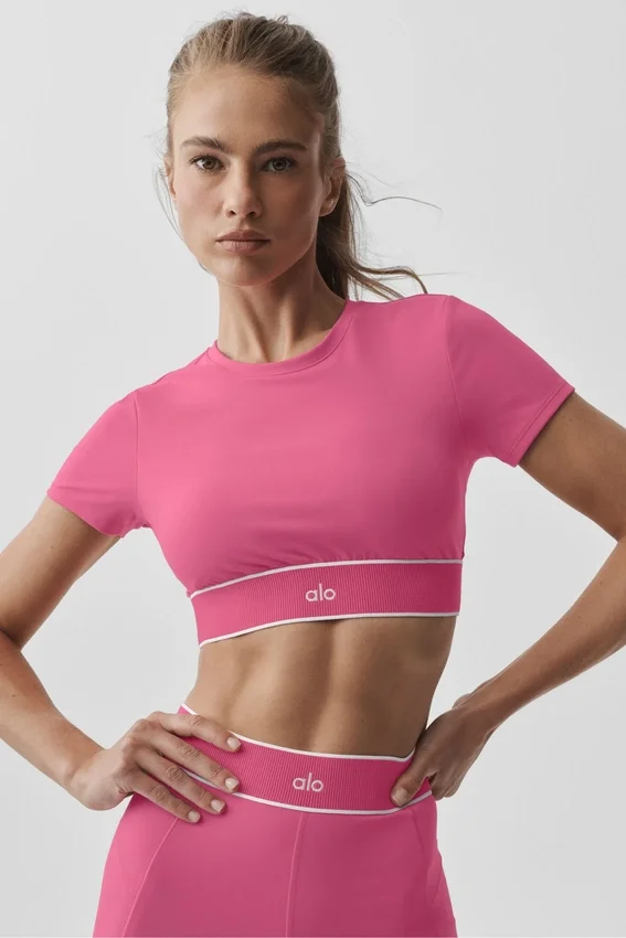Alo Softsculpt Amp It up kortärmad BH – Paradise Pink