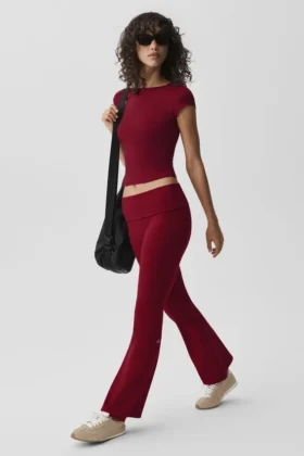 Alo Softsculpt Foldover Flare Legging – Summer Romance Red