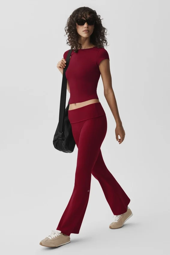 Alo Softsculpt Foldover Flare Legging – Summer Romance Red