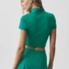 Alo Softsculpt kortärmad tröja med hel dragkedja – Emerald Isle