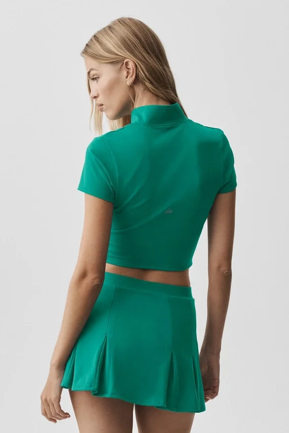 Alo Softsculpt kortärmad tröja med hel dragkedja – Emerald Isle