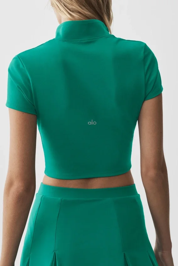 Alo Softsculpt kortärmad tröja med hel dragkedja – Emerald Isle