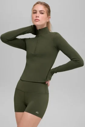 Alo Softsculpt Precision 1/4 Zip långärmat – Green Olive