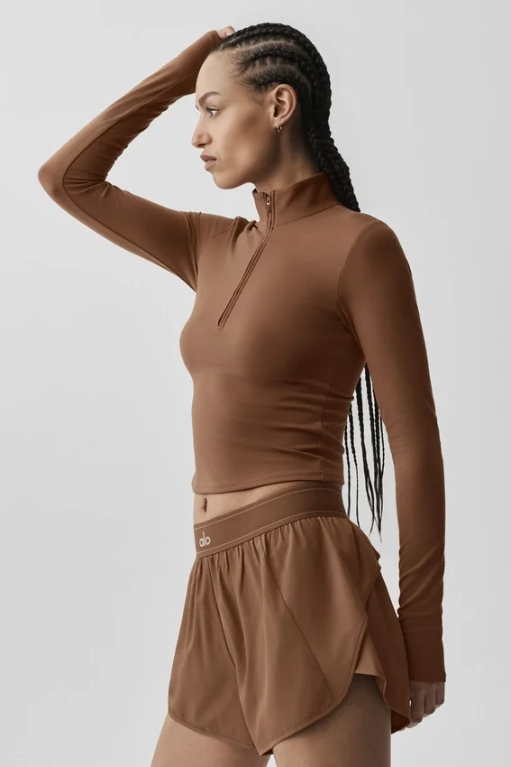 Alo Softsculpt Precision 1/4 Zip långärmat – solkysst brunt