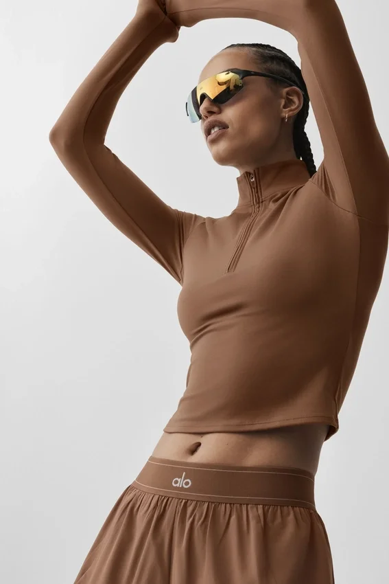 Alo Softsculpt Precision 1/4 Zip långärmat – solkysst brunt